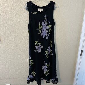 Studio I Vintage Black & Purple Floral Midi Dress